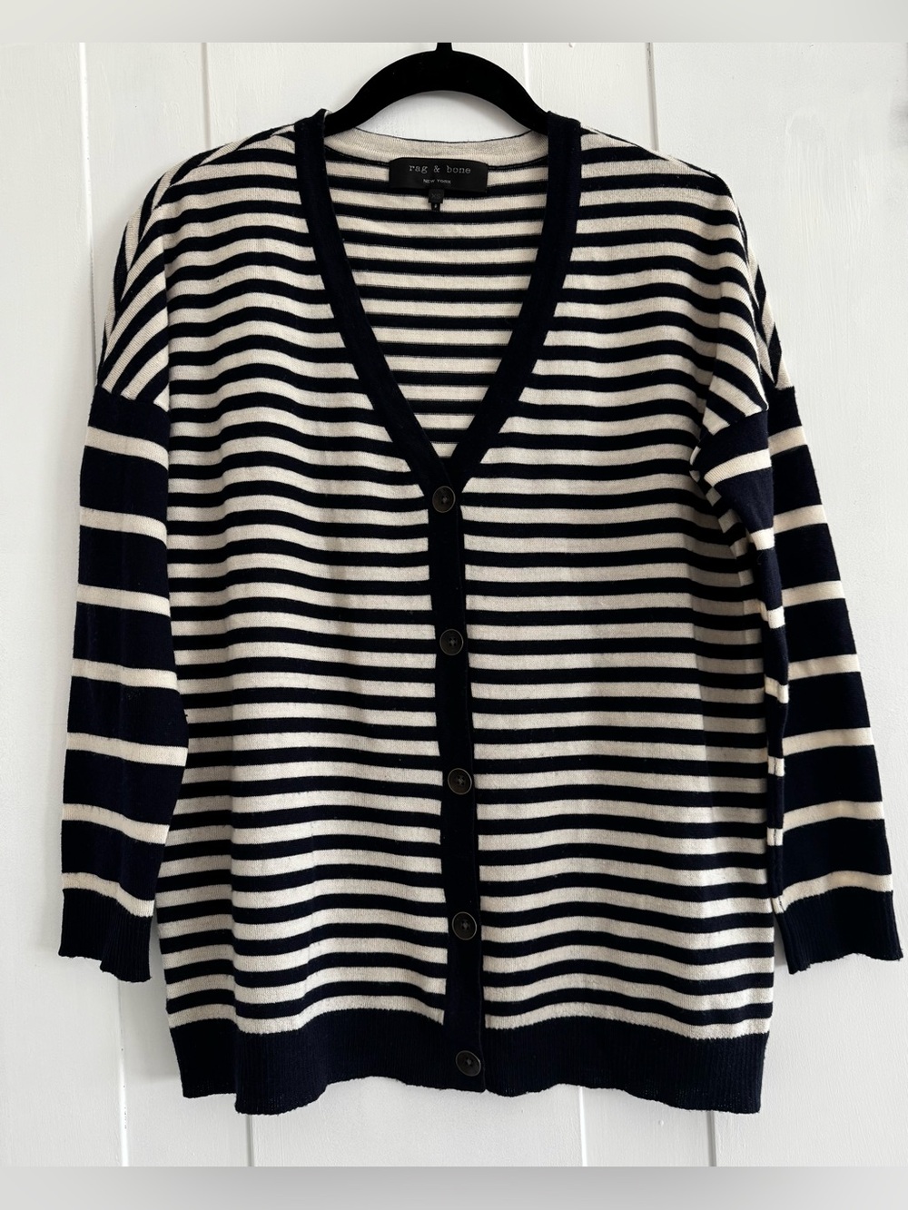 Rag & Bone Navy and White Striped Wool Cardigan XS